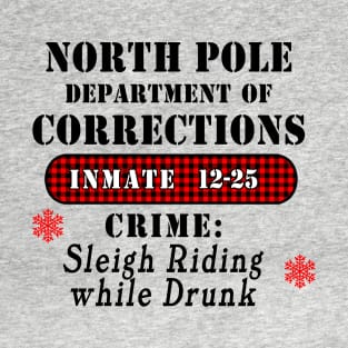 SLEIGH RIDING WHILE DRUNK FUNNY NORTH POLE Dept of CORRECTIONS T-Shirt